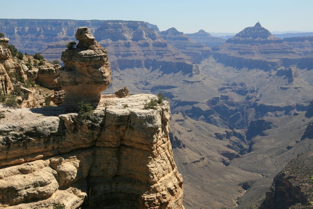 a view looking down into the grand canyon from bright angel