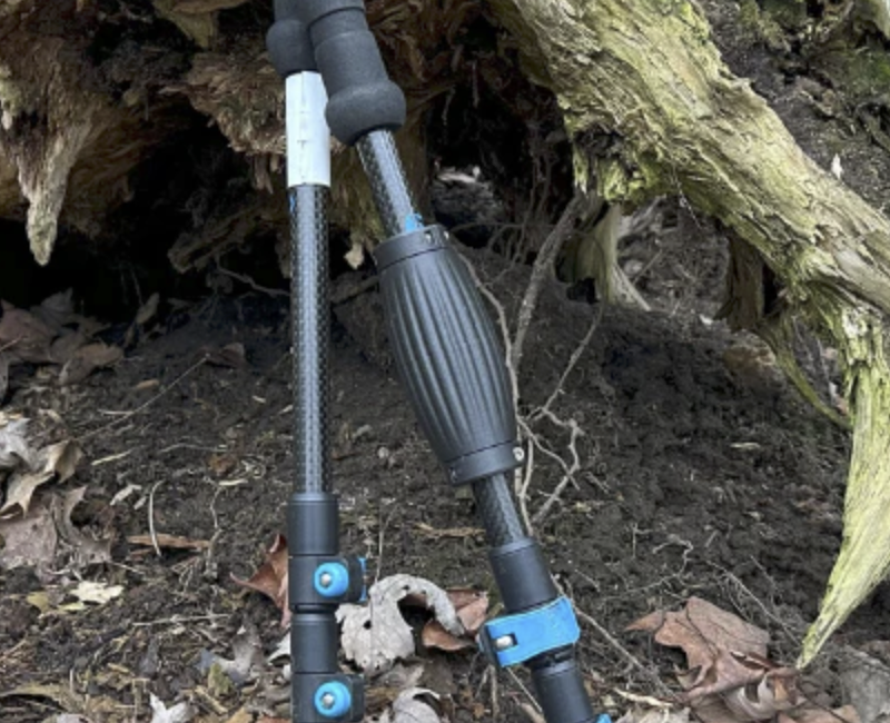 Trekking Pole Massage Roller by Adotec on a trekking pole in the woods