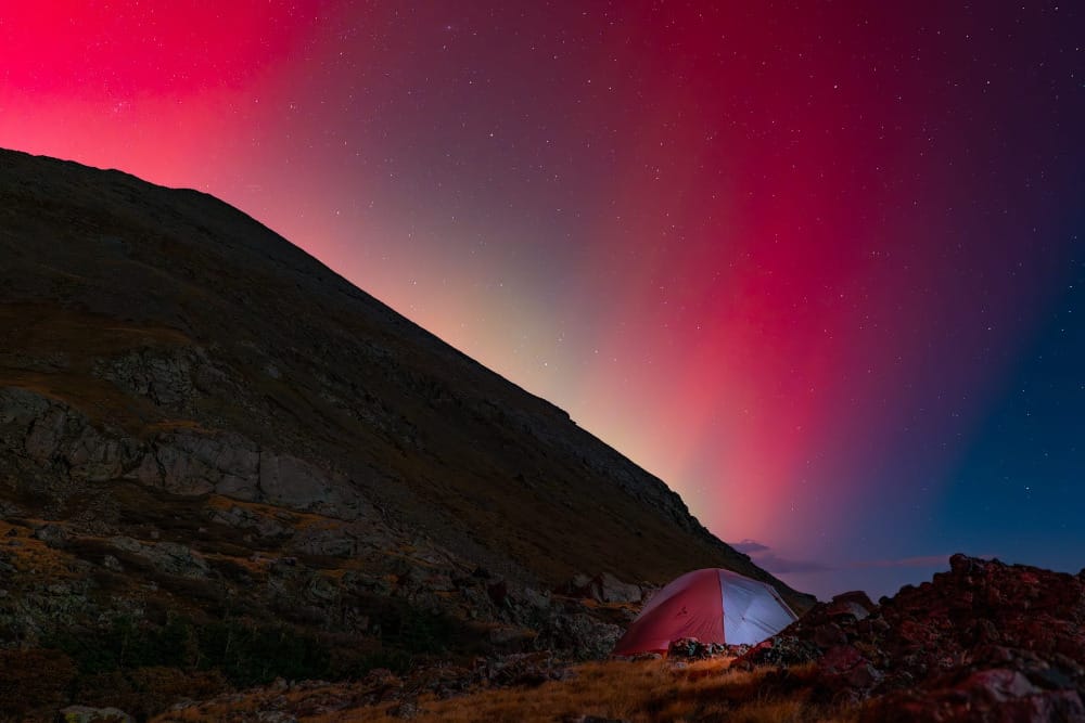 slingfin portal 3 backpacking tent in the alpine with northern lights