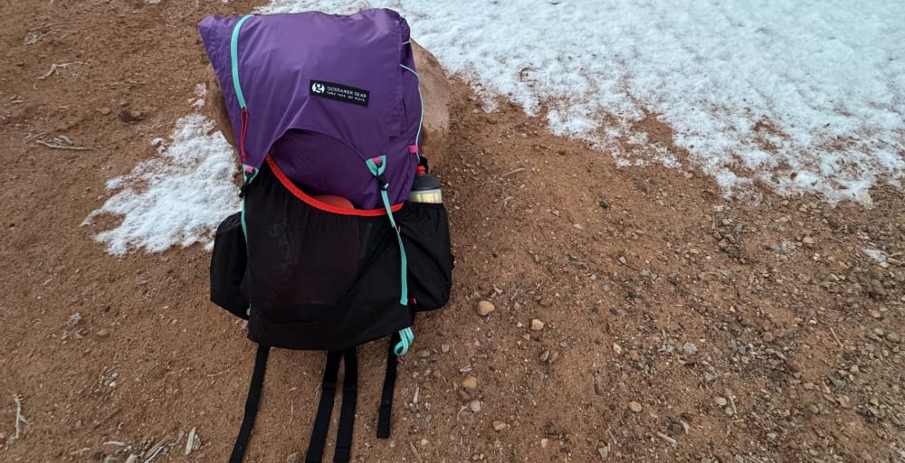 gossamer gear kumo backpack in the desert with snow