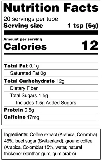 no normal coffee nutrition label for the dark roast coffee paste