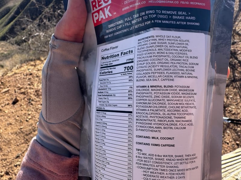 the nutrition label and ingredient list on a recpak one complete meal