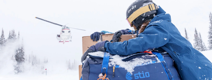 stio gear on a backpacker in winter