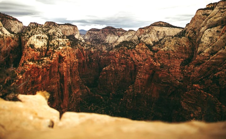 a view from the top of scenic angels landing in utah's zion national park. a famous hike for the brave hiker