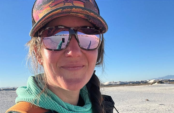 a hiker wears Piedra Sunglasses By Bajio in a southwest national park